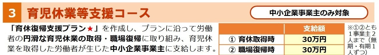 両立支援助成金(育児休業等支援コース)助成額